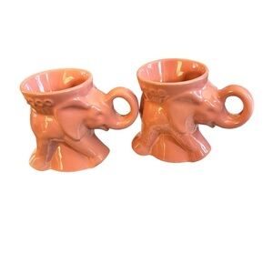 2000 Set 2  Frankoma Republican GOP Elephant Political Mugs Pink Mauve Ceramic